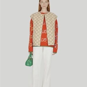 Gucci Reversible Tan Vest  with Gold Buttons and Beige and Tan GG’s